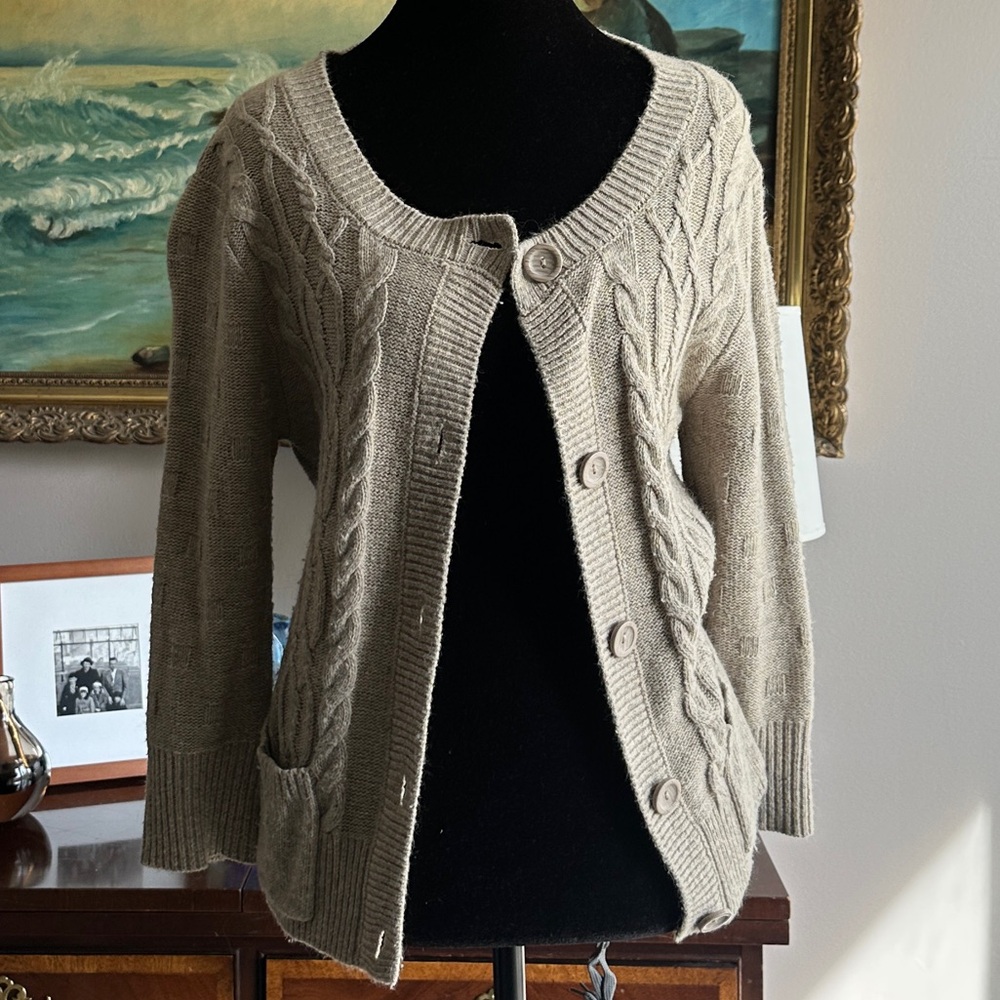 MNG by Mango Beige Button-Up Sweater Cardigan - Picture 2 of 8